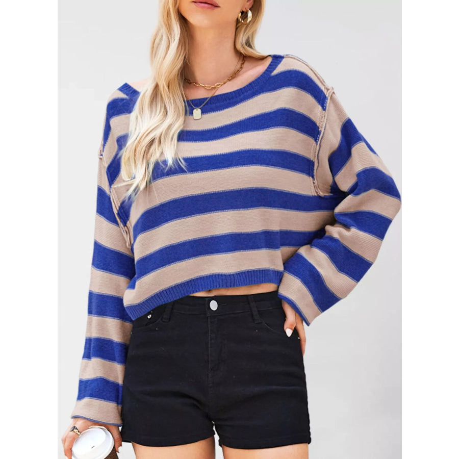 Striped Boat Neck Sweater Apparel and Accessories