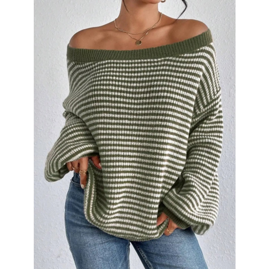 Striped Boat Neck Sweater Apparel and Accessories