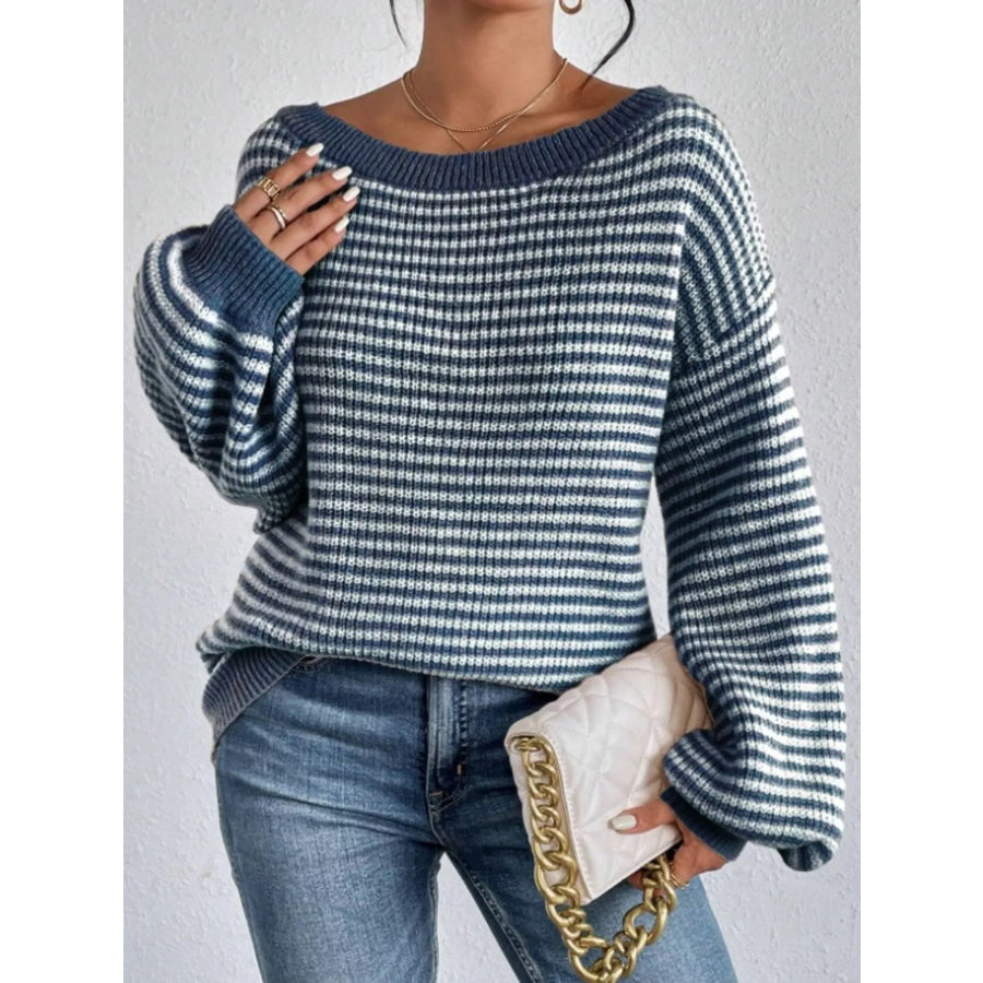 Striped Boat Neck Sweater Apparel and Accessories