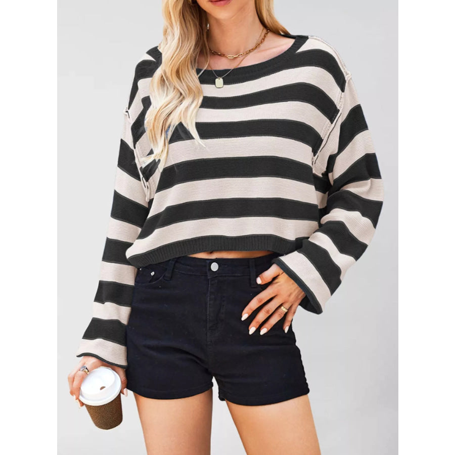 Striped Boat Neck Sweater Apparel and Accessories