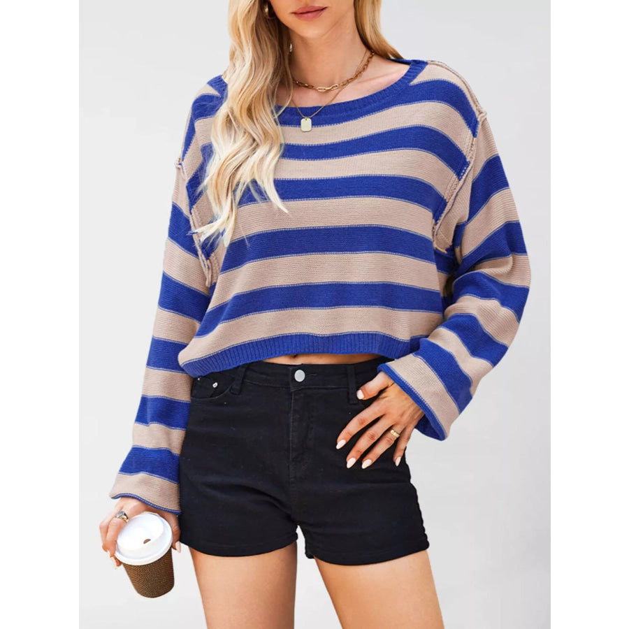 Striped Boat Neck Sweater Apparel and Accessories