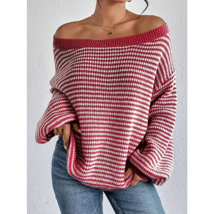 Striped Boat Neck Sweater Apparel and Accessories
