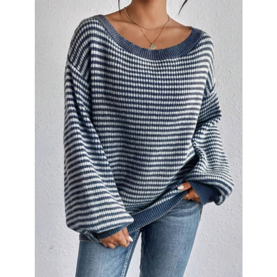 Striped Boat Neck Sweater Apparel and Accessories