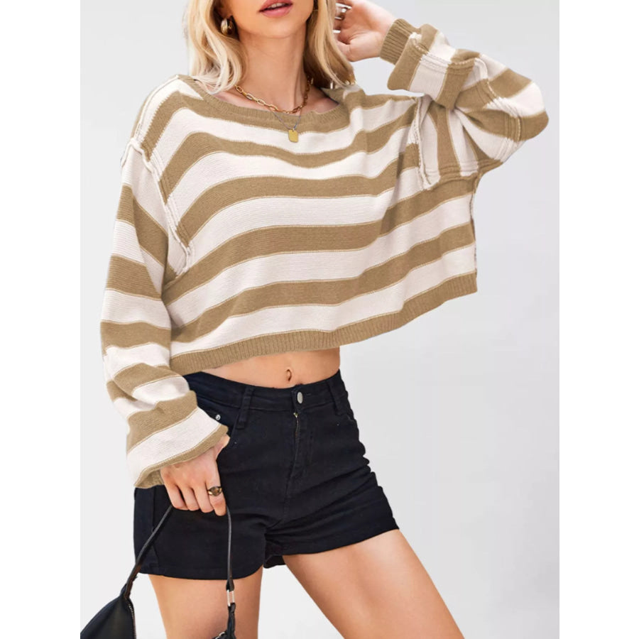 Striped Boat Neck Sweater Apparel and Accessories