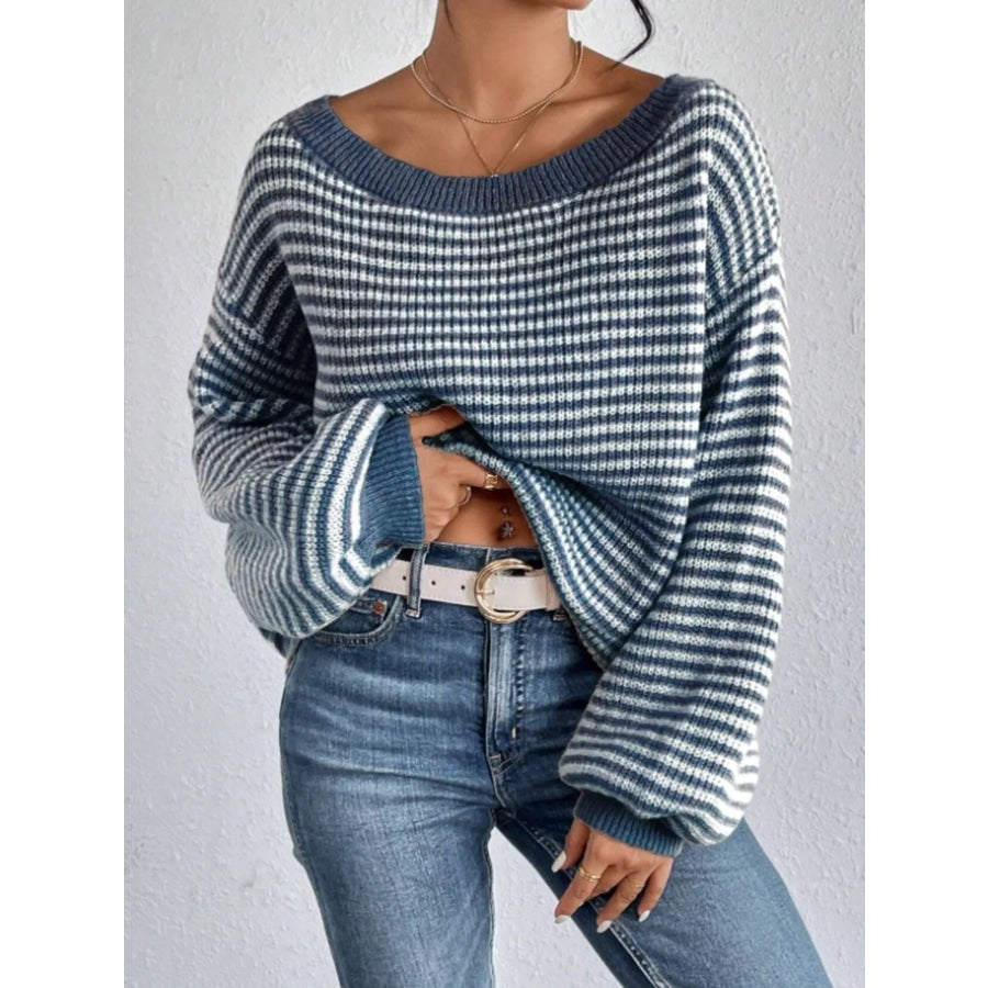Striped Boat Neck Sweater Apparel and Accessories