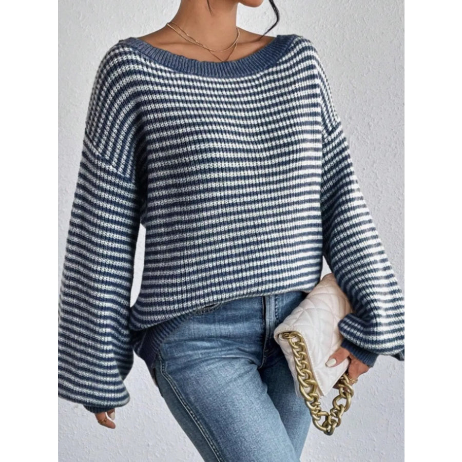 Striped Boat Neck Sweater Apparel and Accessories