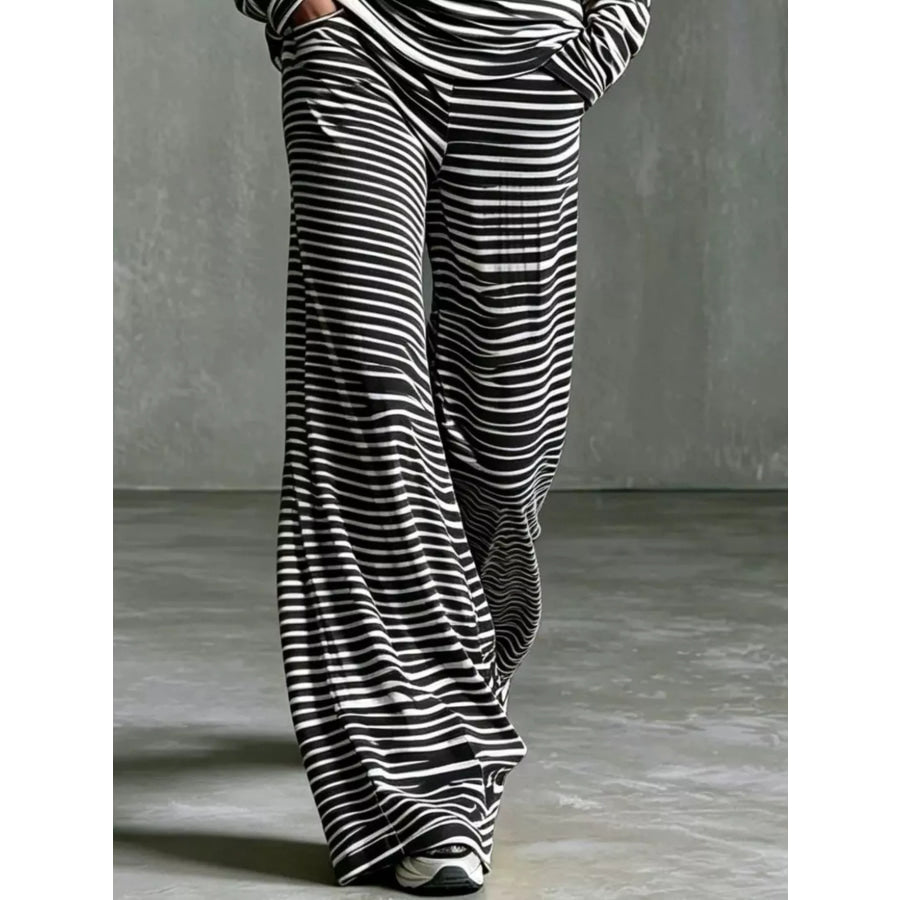 Striped Boat Neck Top and Pants Set Apparel and Accessories