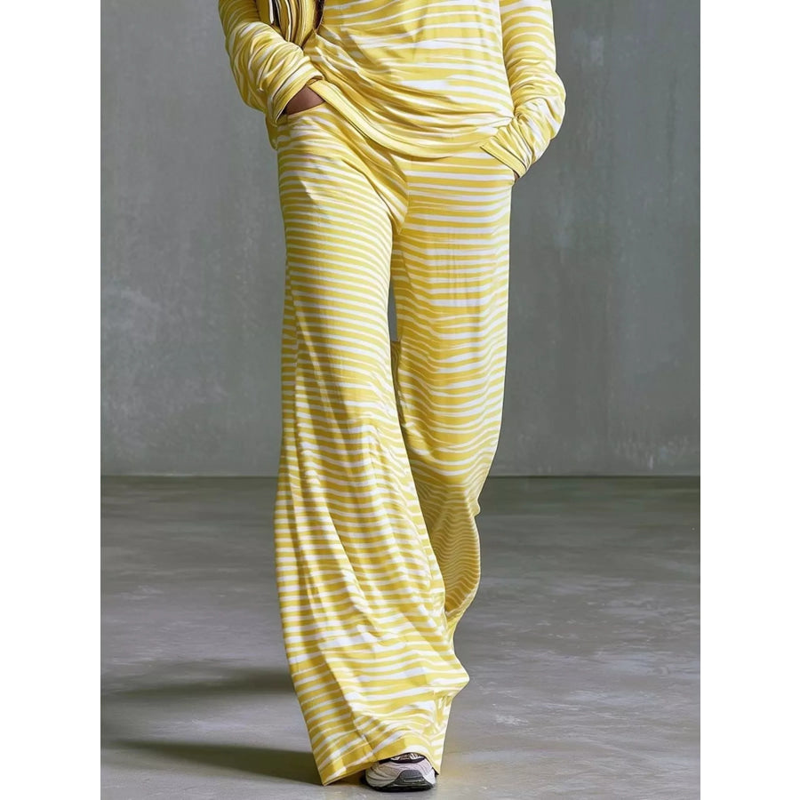 Striped Boat Neck Top and Pants Set Apparel and Accessories