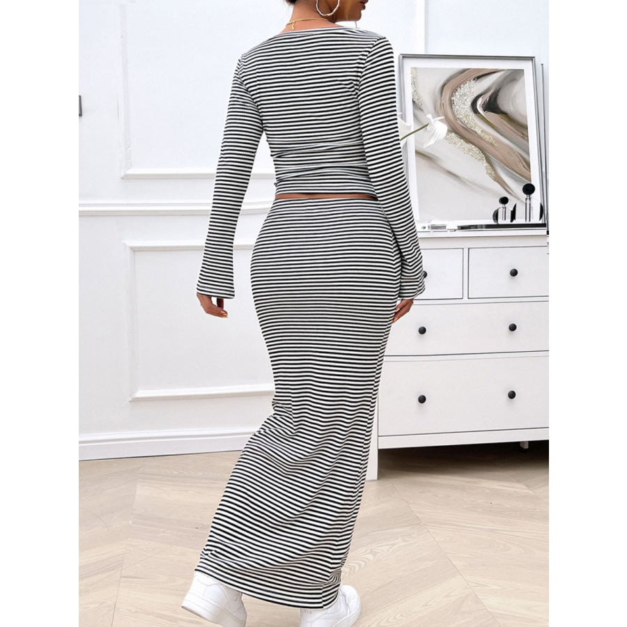 Striped Boat Neck Top and Skirt Set Apparel and Accessories