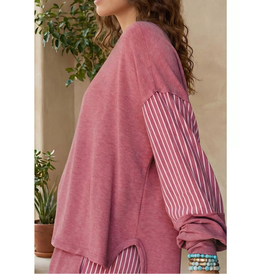 Striped Boat Neck Top and Wide-Leg Pants Set Apparel Accessories