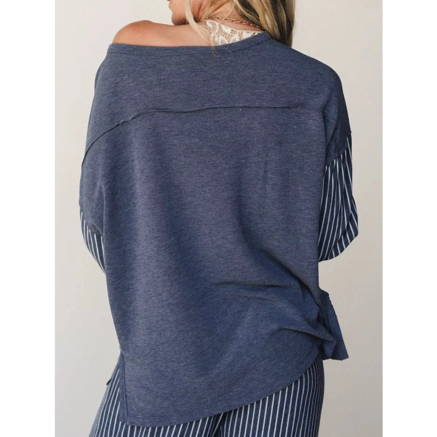 Striped Boat Neck Top and Wide-Leg Pants Set Apparel Accessories