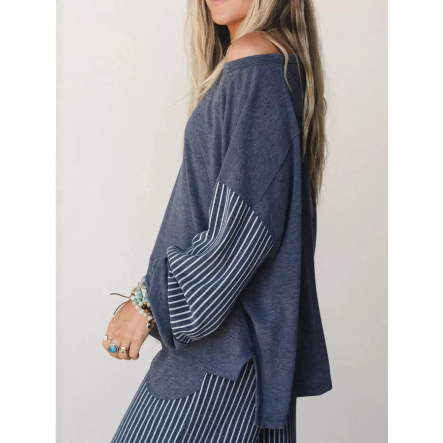 Striped Boat Neck Top and Wide-Leg Pants Set Apparel Accessories