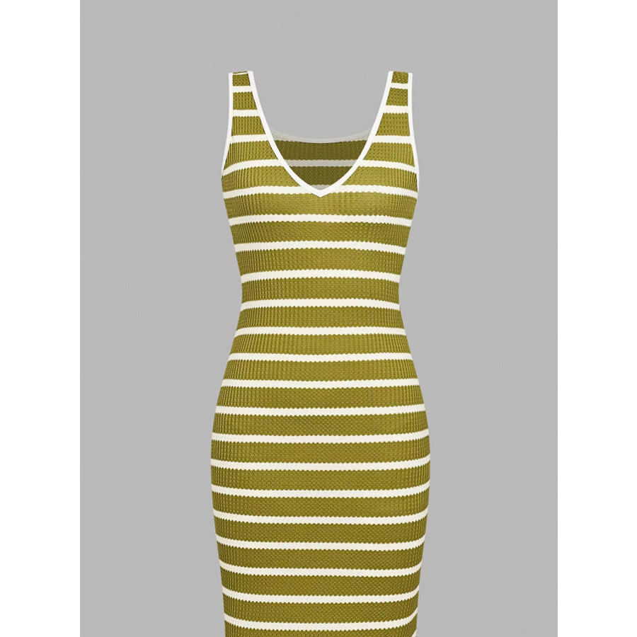 Striped Bodycon Knit Midi Dress Apparel and Accessories