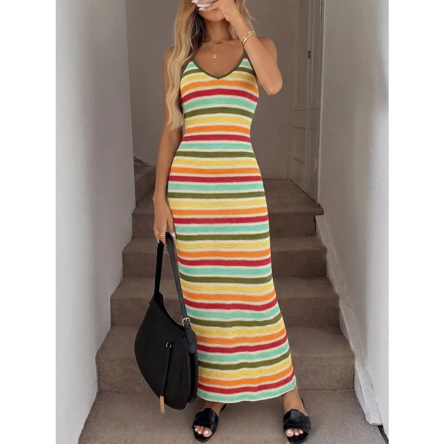 Striped Bodycon Knit Midi Dress Apparel and Accessories
