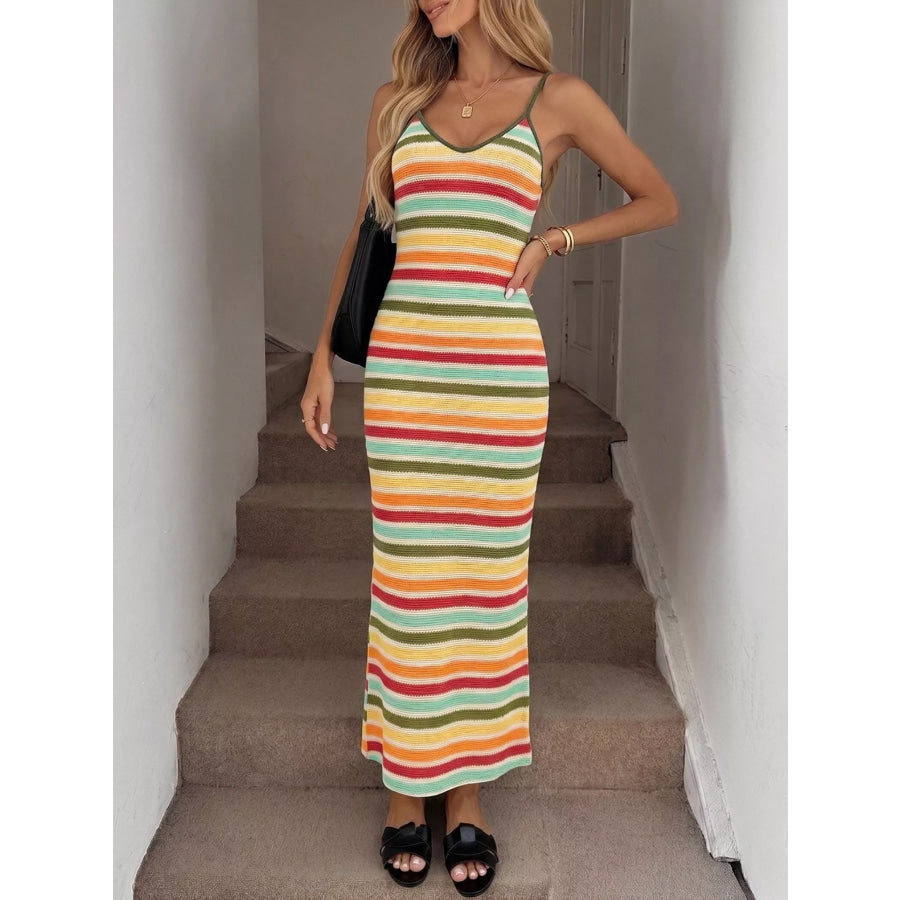 Striped Bodycon Knit Midi Dress Apparel and Accessories