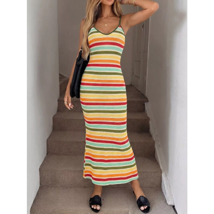 Striped Bodycon Knit Midi Dress Apparel and Accessories