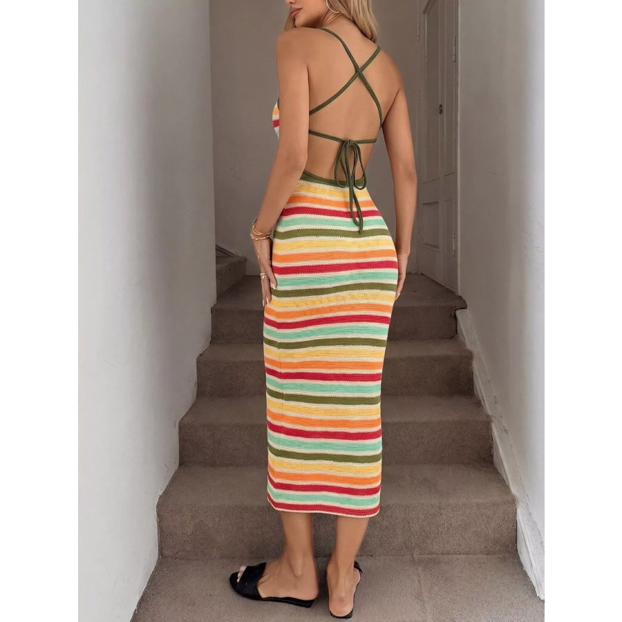 Striped Bodycon Knit Midi Dress Apparel and Accessories