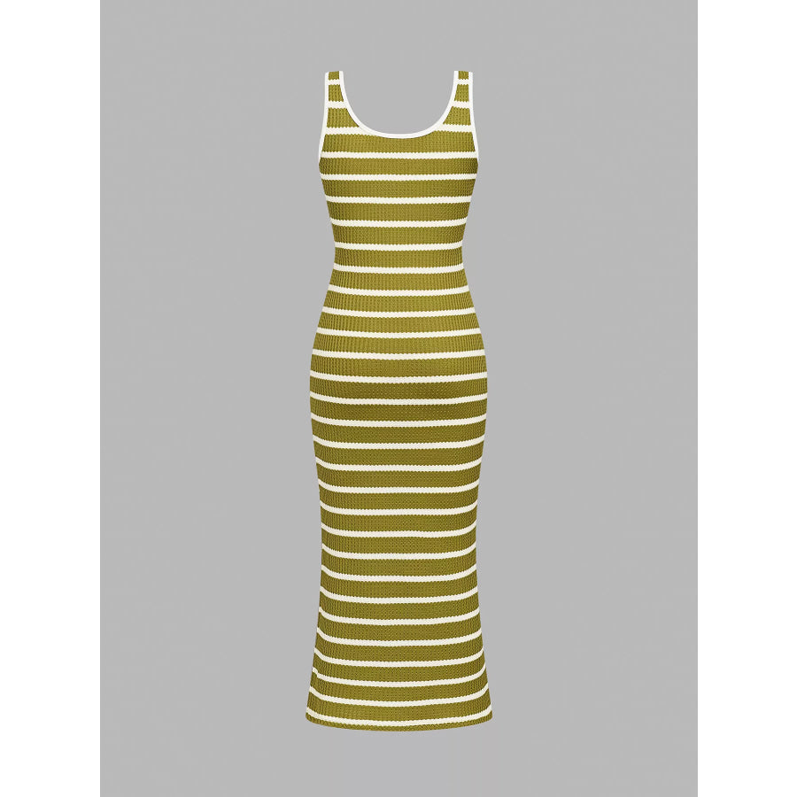 Striped Bodycon Knit Midi Dress Apparel and Accessories