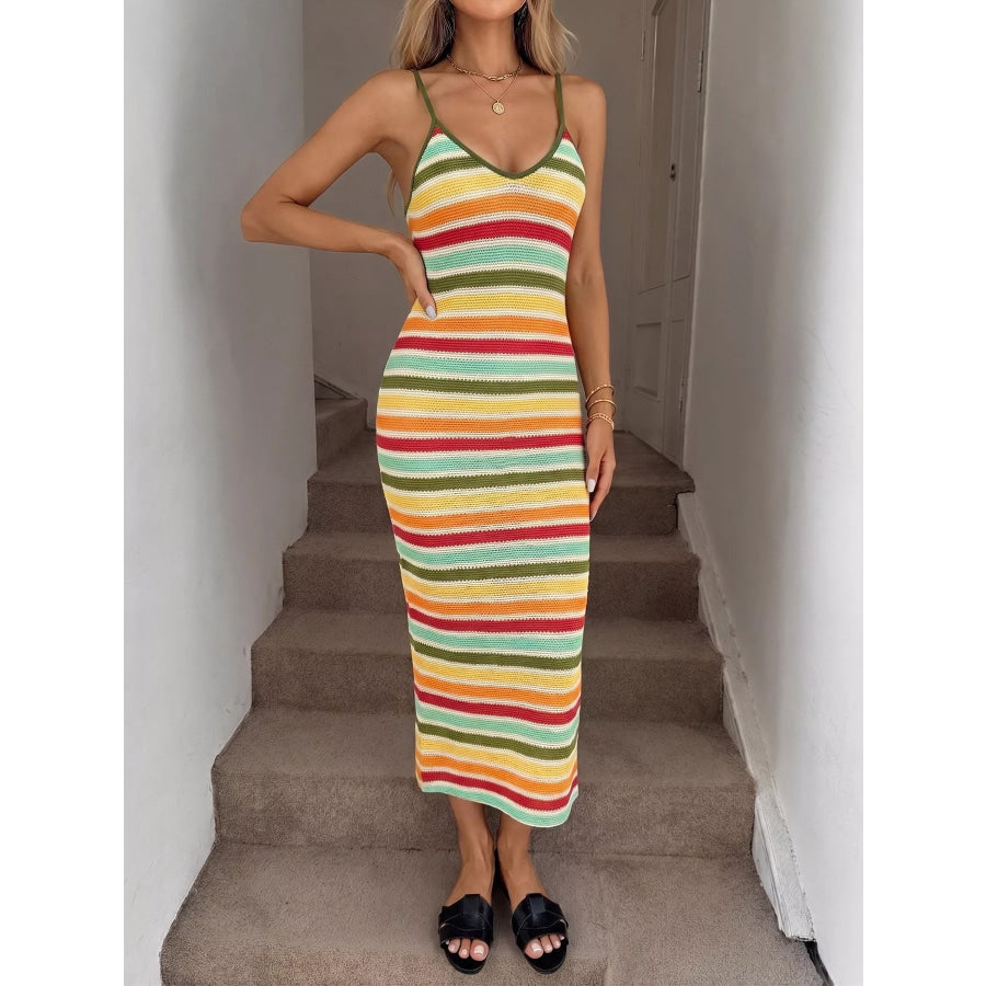 Striped Bodycon Knit Midi Dress Apparel and Accessories