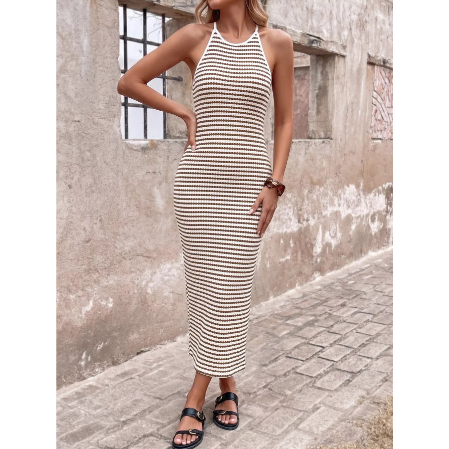 Striped Bodycon Sleeveless Knit Dress Apparel and Accessories