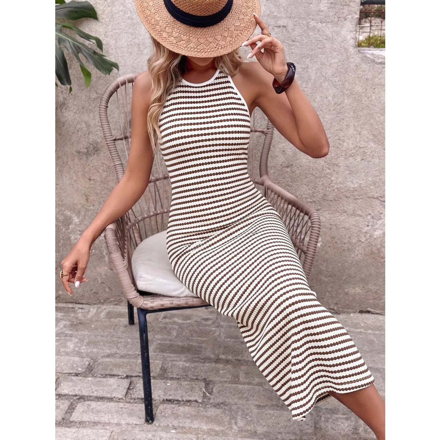 Striped Bodycon Sleeveless Knit Dress Apparel and Accessories