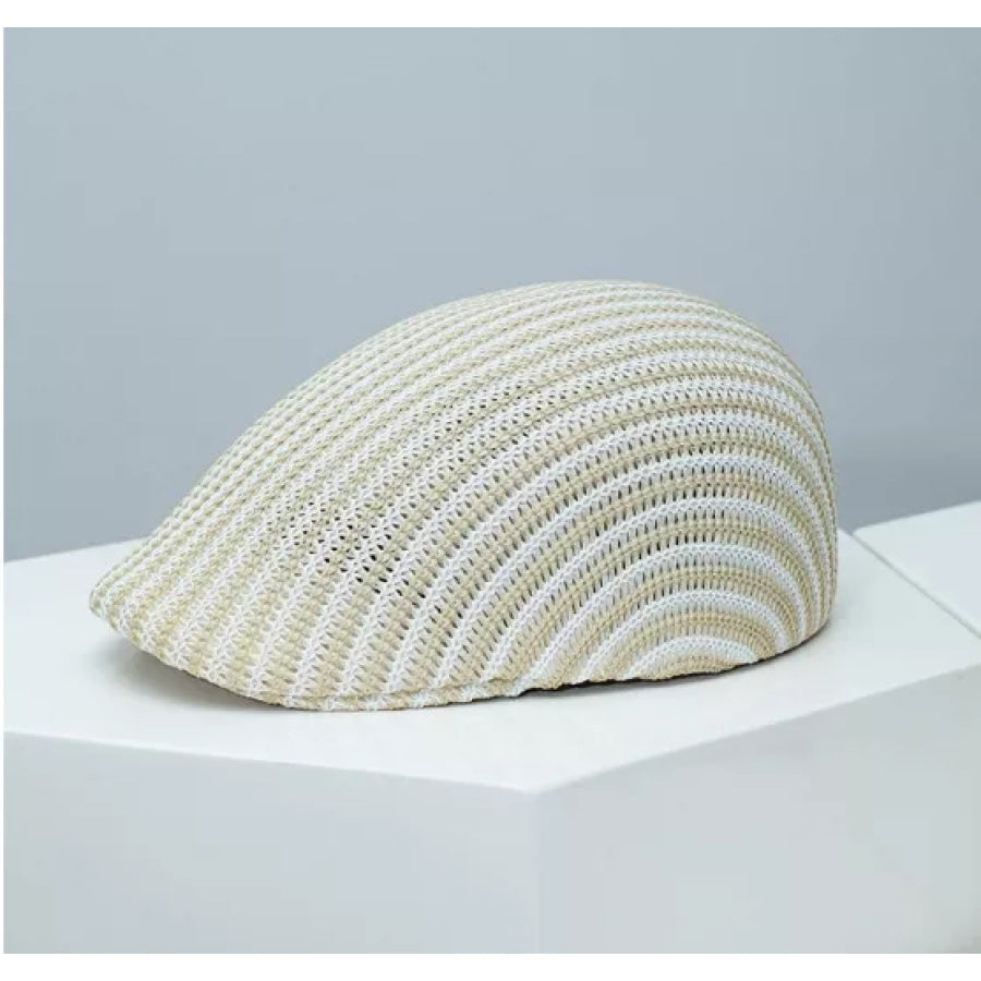 Striped Breathable Beret Hat black and white / One Size Apparel and Accessories