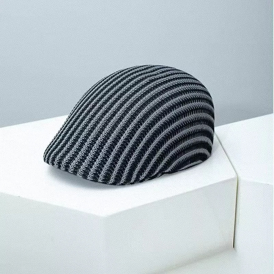Striped Breathable Beret Hat black and white / One Size Apparel and Accessories