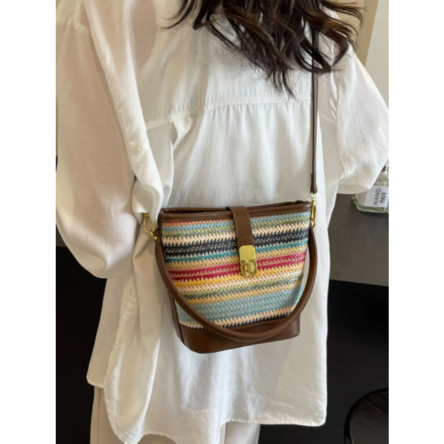 Striped Bucket Crossbody Bag Brown / One Size Apparel and Accessories