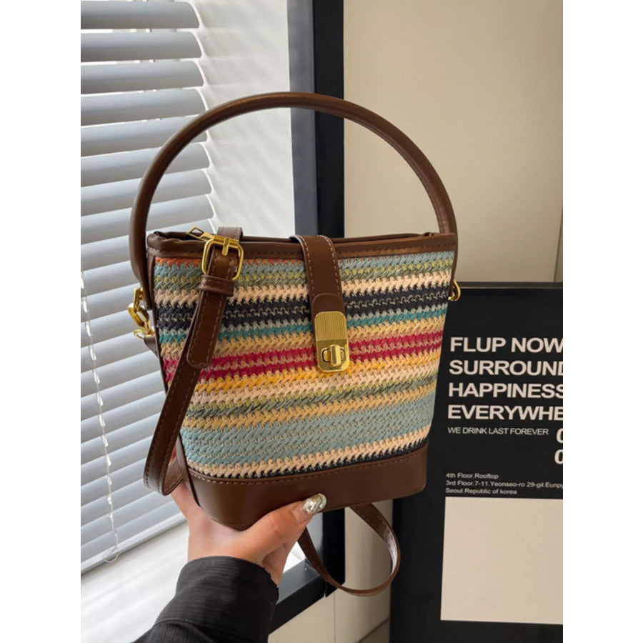 Striped Bucket Crossbody Bag Brown / One Size Apparel and Accessories