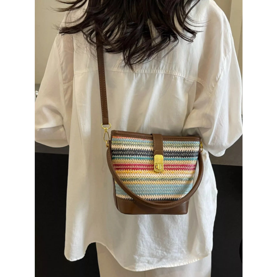 Striped Bucket Crossbody Bag Brown / One Size Apparel and Accessories