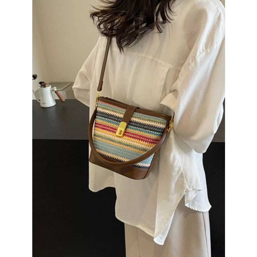 Striped Bucket Crossbody Bag Brown / One Size Apparel and Accessories