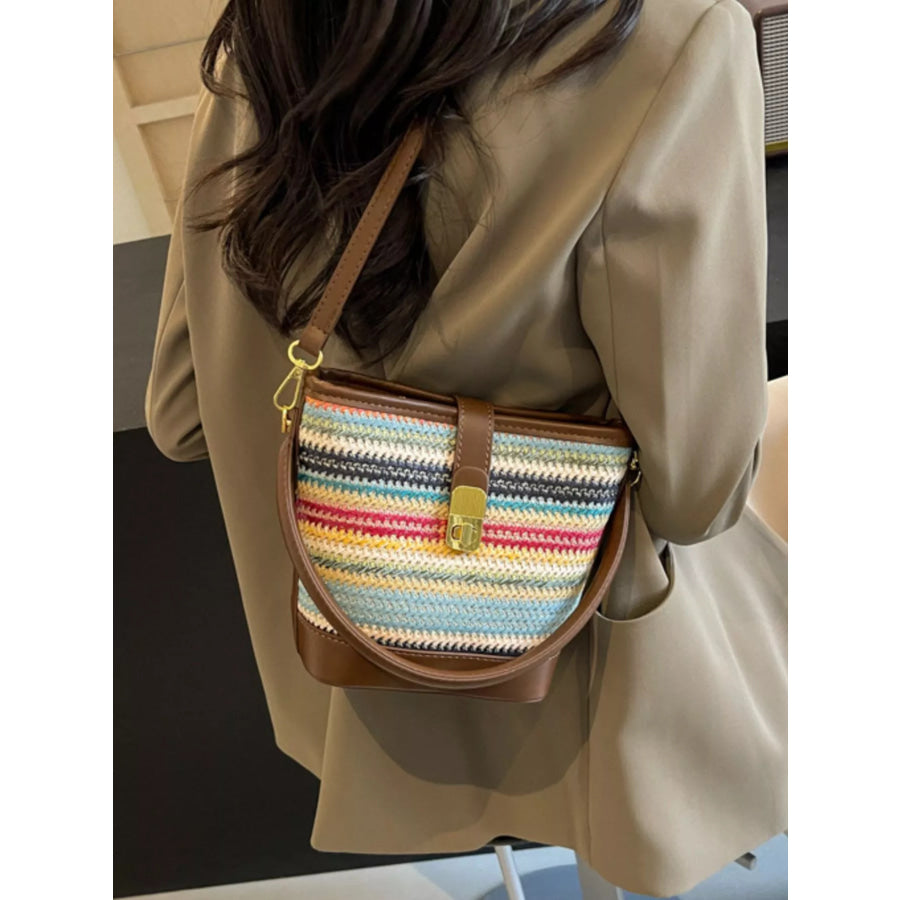 Striped Bucket Crossbody Bag Brown / One Size Apparel and Accessories