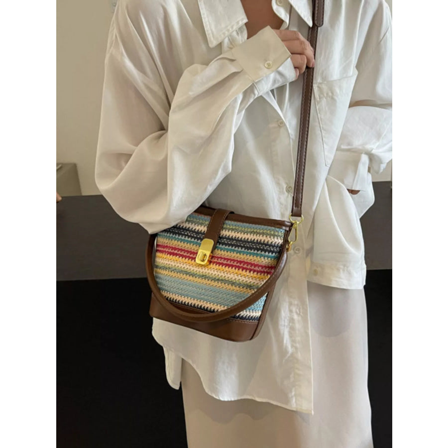 Striped Bucket Crossbody Bag Brown / One Size Apparel and Accessories
