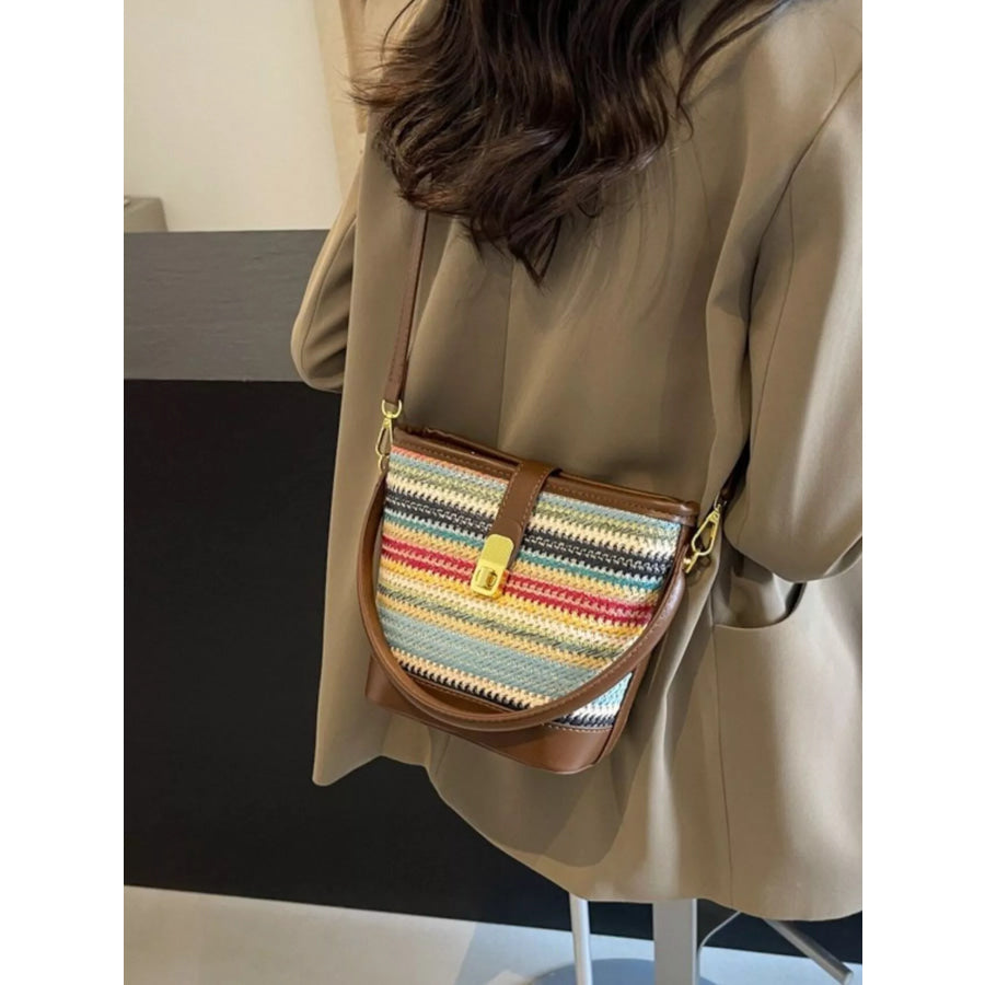 Striped Bucket Crossbody Bag Brown / One Size Apparel and Accessories