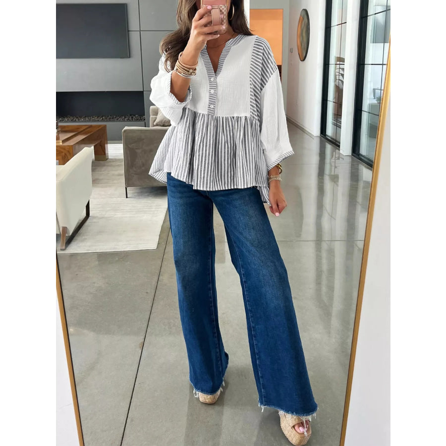 Striped Button Detail Blouse Apparel and Accessories