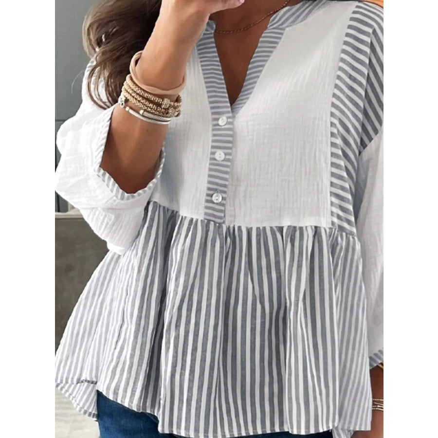 Striped Button Detail Blouse Apparel and Accessories