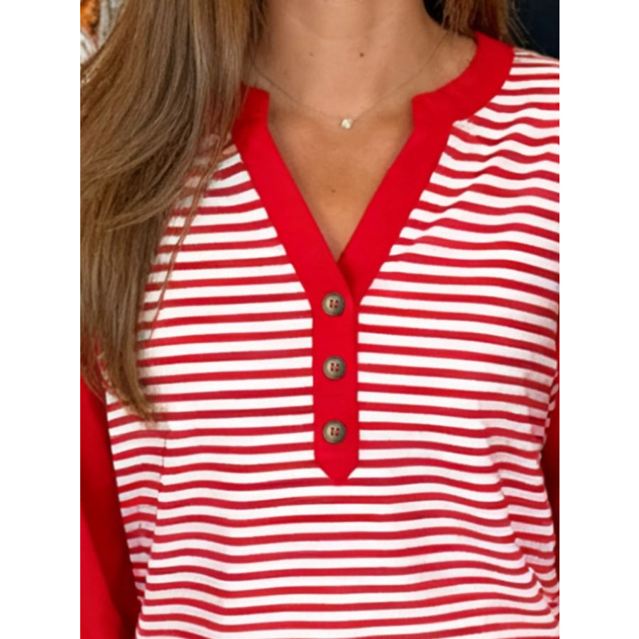 Striped Button-Detail Long Sleeve Top Apparel and Accessories