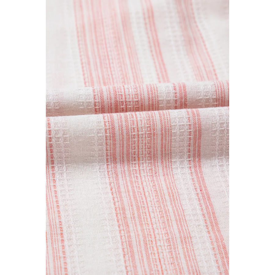 Striped Button Detail Short Sleeve Blouse Apparel and Accessories