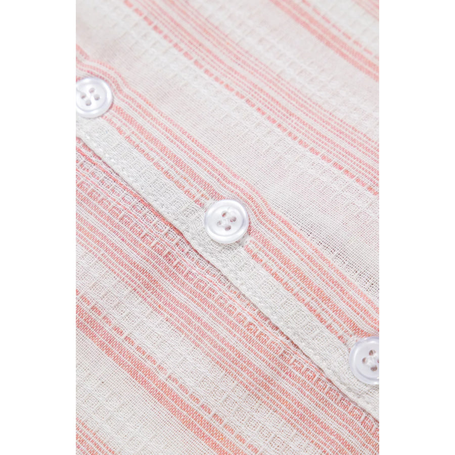 Striped Button Detail Short Sleeve Blouse Apparel and Accessories