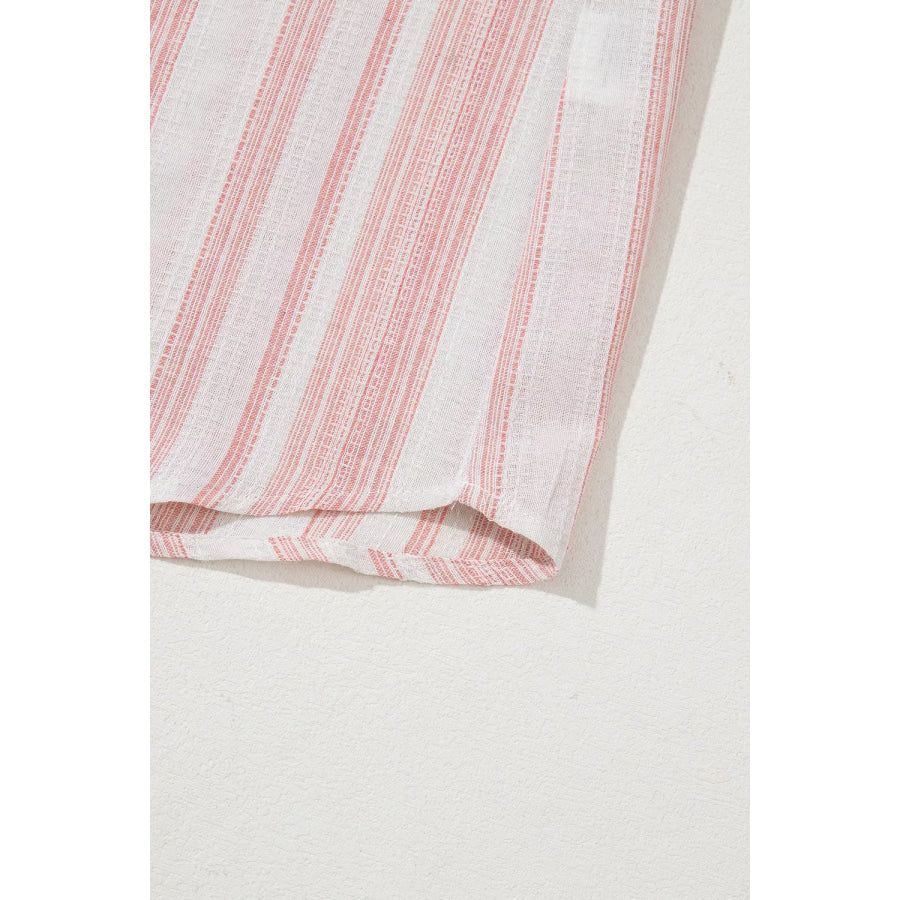 Striped Button Detail Short Sleeve Blouse Apparel and Accessories
