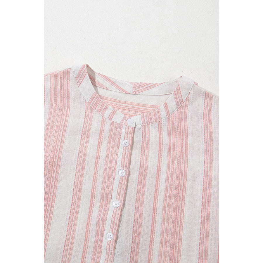 Striped Button Detail Short Sleeve Blouse Apparel and Accessories