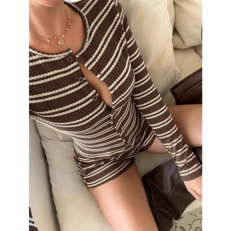 Striped Button-Down Cardigan and Shorts Set Apparel Accessories