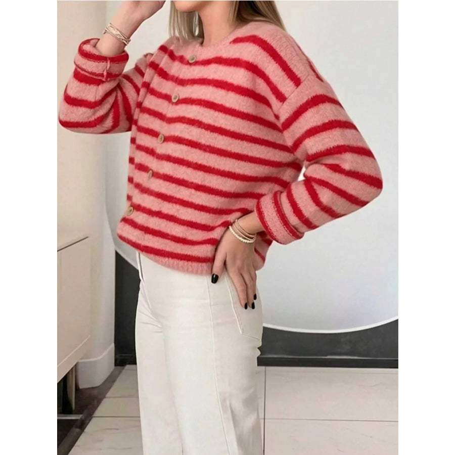 Striped Button-Down Cardigan Apparel and Accessories