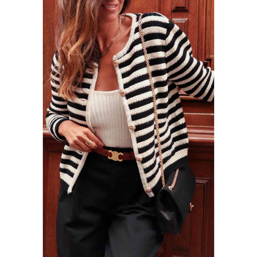 Striped Button Down Cardigan Black / S Clothing