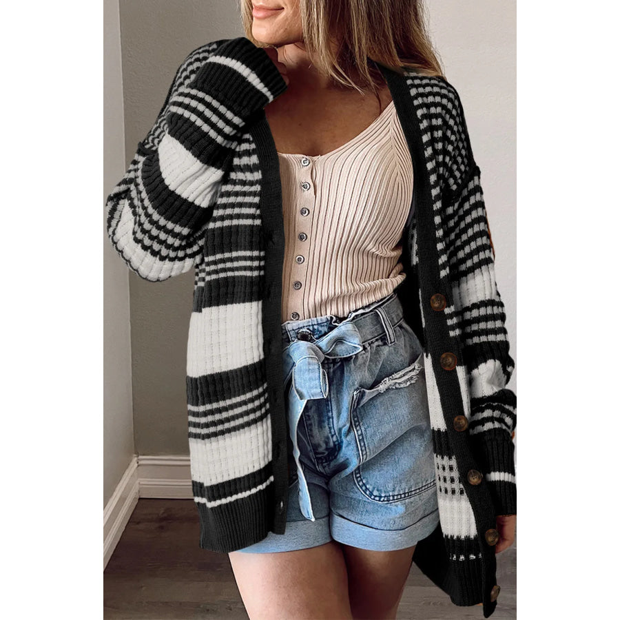 Striped Button Down Cardigan Black / S