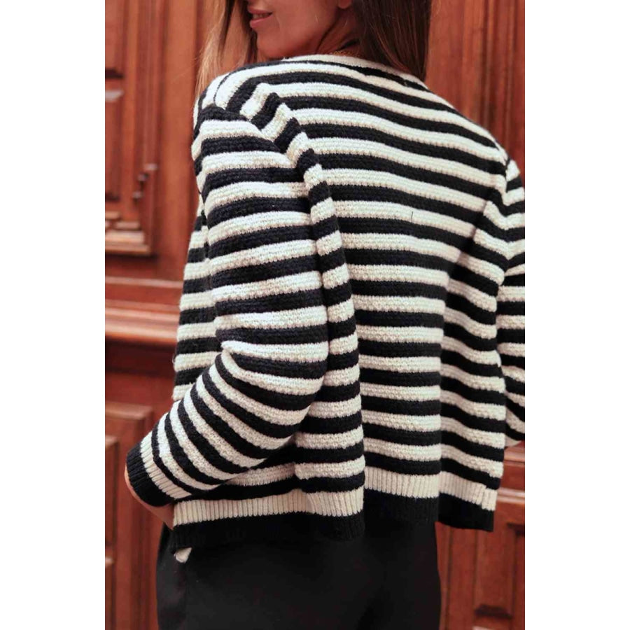 Striped Button Down Cardigan Black / S Clothing