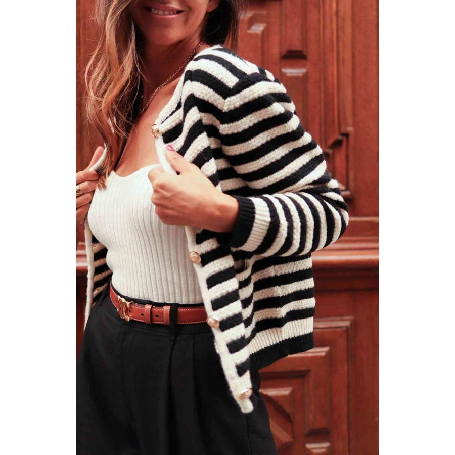 Striped Button Down Cardigan Clothing