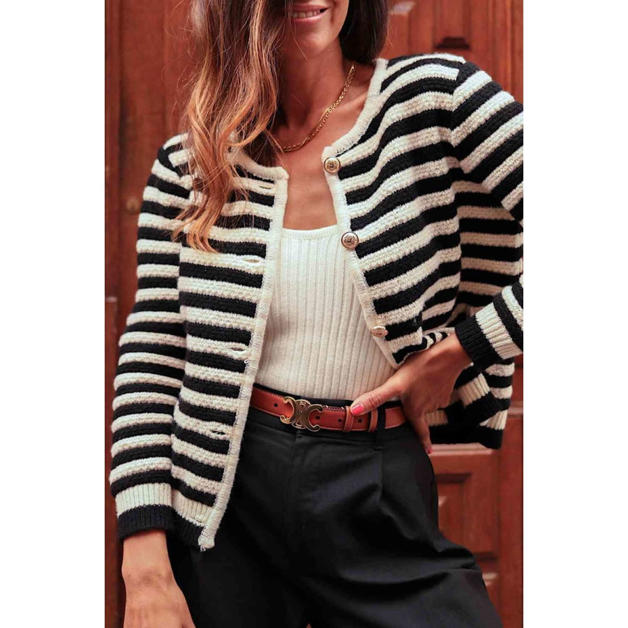 Striped Button Down Cardigan Clothing