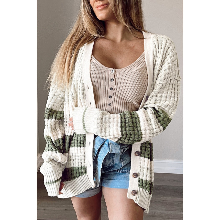 Striped Button Down Cardigan Ivory / S