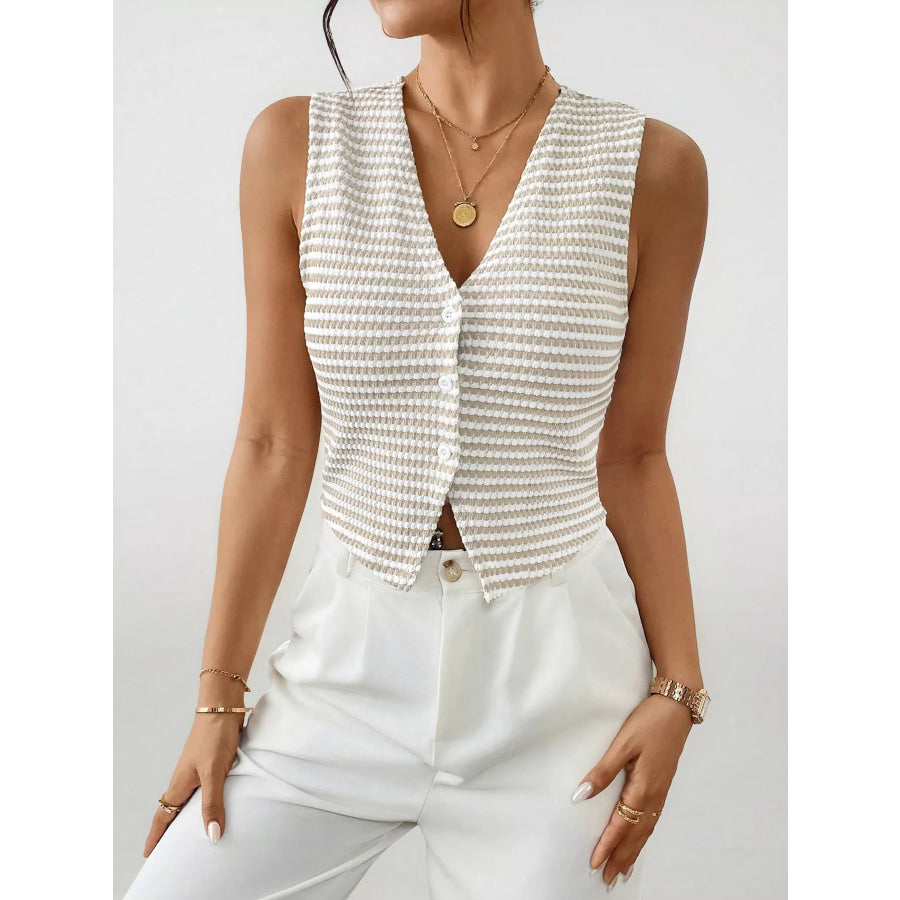 Striped Button-Down Cropped Sweater Vest Apparel and Accessories